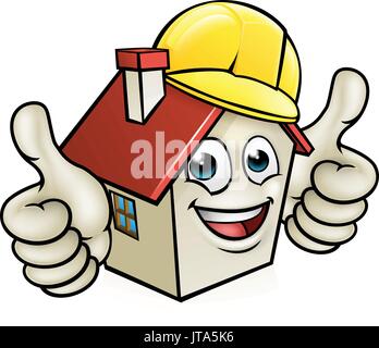 Chambre Cartoon Mascot Character Wearing Hard Hat Illustration de Vecteur