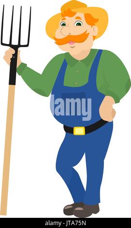 Vector cartoon farmer standing avec des fourches Illustration de Vecteur