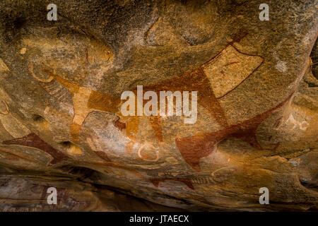 Peintures rupestres dans les grottes de Geel Lass, le Somaliland, la Somalie, l'Afrique Banque D'Images