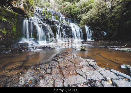 Purakaunui Falls, la Catlins, île du Sud, Nouvelle-Zélande, Pacifique Banque D'Images