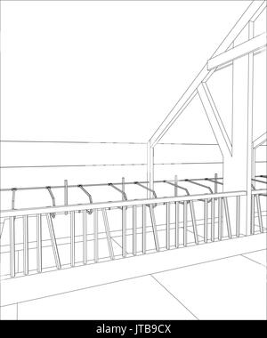 Constructions de bâtiments industriels à l'intérieur. Illustration 3d de traçage Illustration de Vecteur