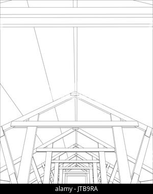 Constructions de bâtiments industriels à l'intérieur. Illustration 3d de traçage Illustration de Vecteur