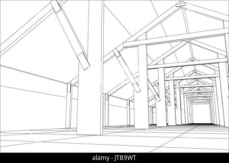 Constructions de bâtiments industriels à l'intérieur. Illustration 3d de traçage Illustration de Vecteur
