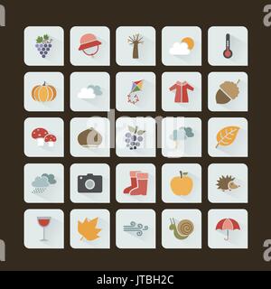 Automne couleur icon set sur fond sombre Illustration de Vecteur