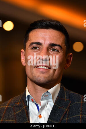 Anthony Crolla parle lors d'une conférence de presse à l'hôtel Radisson Edwardian Hotel Manchester. Banque D'Images