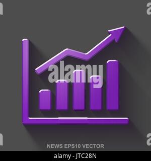 Métallique plat news 3D'icône. Métal brillant violet graphique de croissance sur fond gris. Vecteur EPS, 10. Illustration de Vecteur