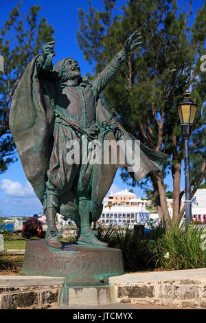 Statue de Sir George Somers, explosés, l'île de Ville de Saint-Georges, la paroisse de Saint George, Bermudes Banque D'Images