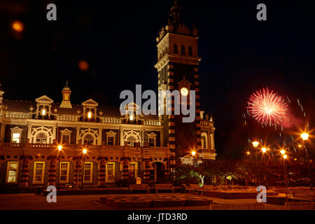 Gare ferroviaire historique et d'artifice, Dunedin, île du Sud, Nouvelle-Zélande Banque D'Images