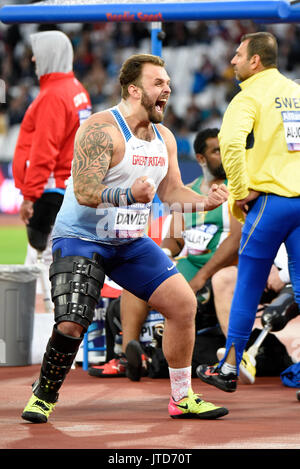L'athlète britannique Aled Davies participe au lancer du poids F42 au Championnat du monde de para-athlétisme 2017 au stade de Londres Banque D'Images