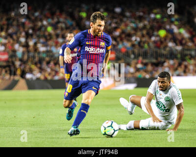 Grande action de Leo Messi lors du match. 52ème Trophée Joan Gamper entre FC Barcelone et Chapecoense en provenance du Brésil. Le Barça a gagné 5-0 avec des buts marqués Banque D'Images