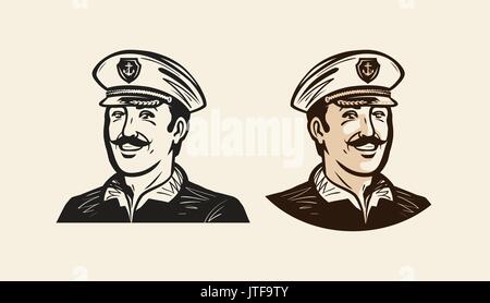 Portrait of smiling capitaine. Marin, marin croquis. Vintage vector illustration Illustration de Vecteur