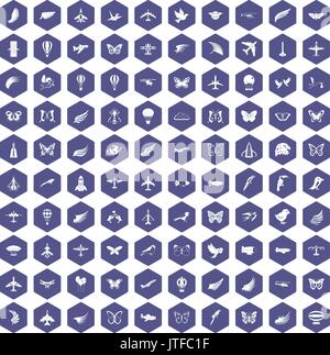 100 icônes fly purple hexagonale Illustration de Vecteur