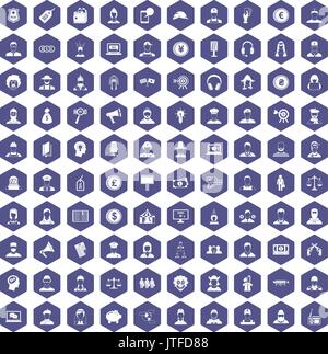 100 icônes de headhunter mauve hexagonale Illustration de Vecteur