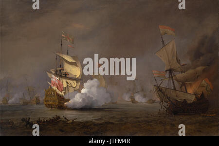 Willem van de Velde le jeune Bataille de la mer de l'Anglo French Wars Banque D'Images
