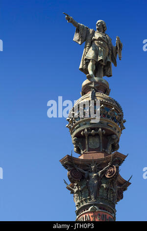 Monument de Christophe Colomb à la place Portal de la Pau à Barcelone, Catalogne, Espagne Banque D'Images