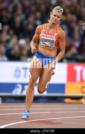 Londres, Royaume-Uni. 8 août 2017. Dafne Schippers (Pays-Bas) dans la women's 200m chauffe au stade de Londres, sur la cinquième journée de l'IAAF World Championships London 2017. Crédit : Stephen Chung / Alamy Live News Banque D'Images