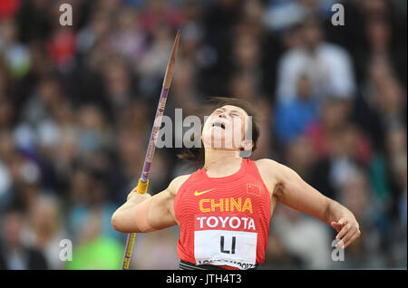 L'athlète chinois Li Lingwei en action au cours de l'événement à l'IAAF javelot Londres 2017 Championnats du monde d'athlétisme à Londres, Royaume-Uni, le 8 août 2017. Photo : Bernd Thissen/dpa Banque D'Images