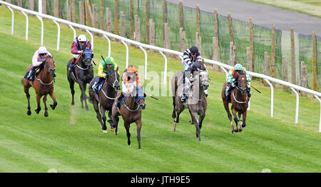 Brighton, UK. 9 Août, 2017. Tojosimbre monté par Martin Dwyer remporte le Styakes Wainwright Handicap Vente au jour de la course à l'Marstons Maronthonbet Festival de courses à Brighton Racecourse Crédit : Simon Dack/Alamy Live News Banque D'Images