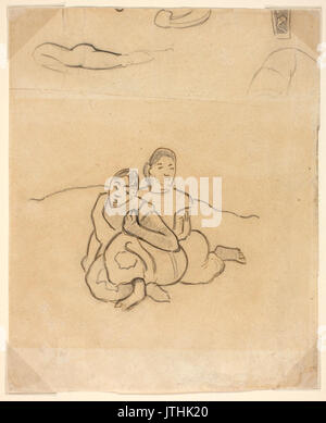 Paul Gauguin des fragments de corps, une conception décorative et deux femmes tahitiennes accroupie dans un paysage Nafea Faaipoipo liées à (quand vous vous mariez) NGA 2002.233V Banque D'Images