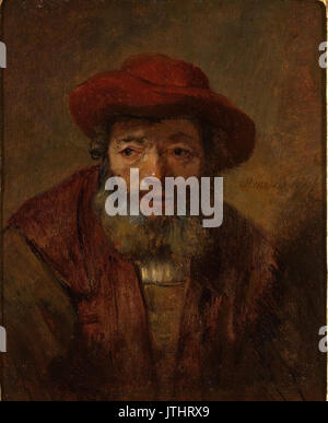 Portrait de Rembrandt d'un vieil homme avec une barbe et un chapeau rouge donnée par Hofstede de Groot Banque D'Images