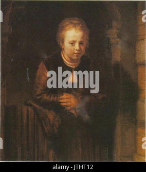 Rembrandt Girl leaning on a half open door Banque D'Images