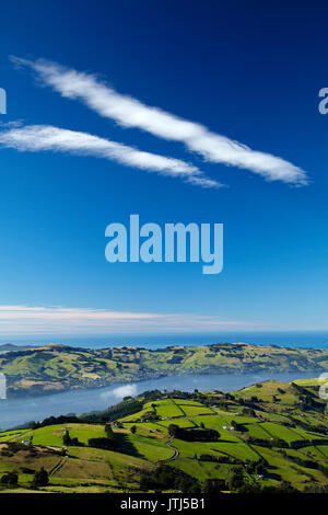 Terres agricoles à la jonction, et d'Otago Harbour et péninsule d'Otago, Dunedin, Nouvelle-Zélande, île du Sud Banque D'Images