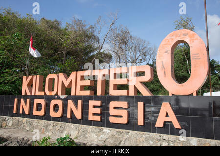 Kilomètre Zéro signe en pointe nord de l'Indonésie, Pulau Weh, Aceh Banque D'Images