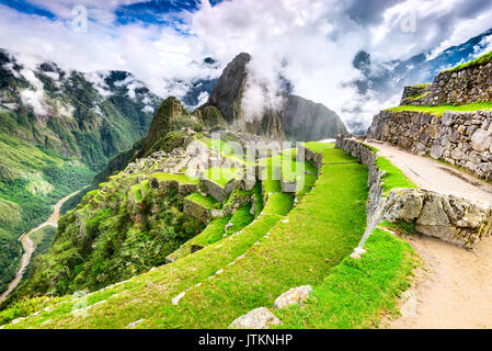 Machu Picchu, Pérou - Ruines de l'Empire Inca, ville et montagne Huaynapicchu, Vallée Sacrée, Cuzco. Amazing place de l'Amérique du Sud. Banque D'Images