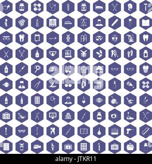 100 icônes accessoires médicaux mauve hexagonale Illustration de Vecteur