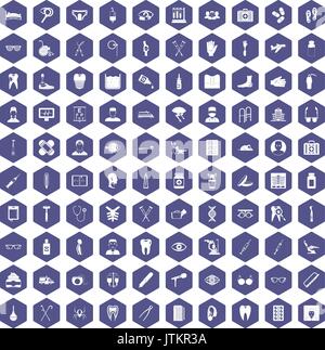 100 treatmet médical icônes violet hexagonale Illustration de Vecteur
