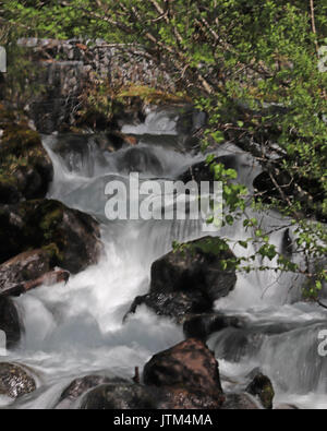 L'obturation lente rivière qui coule sur les rochers, Alaska Banque D'Images