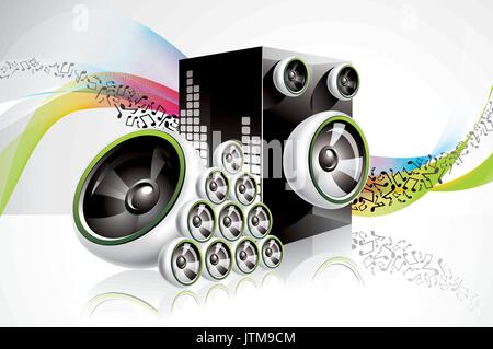 Abstract vector design brillant avec des haut-parleurs sur les vagues de fond. Illustration de Vecteur