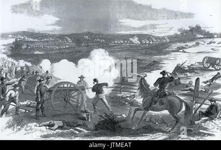 Bataille d'Antietam 17 septembre 1862. Gravure de Harper' sWeekly montrant la première batterie du Maryland en action Banque D'Images