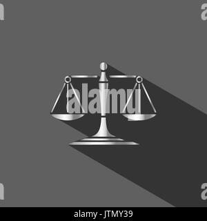L'icône d'argent balance de la justice avec l'ombre sur fond sombre Illustration de Vecteur