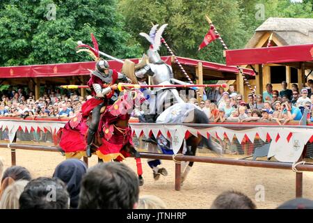 Tournoi de joutes et reconstitution médiévale de la guerre des Deux-Roses à Warwick Castle Banque D'Images