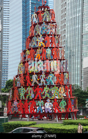 Sculpture 'momentum' par David Gerstein à un Raffles Quay représente un cycle de progrès vers le haut, symbole de l'énergie et l'impulsion de Singapour Banque D'Images