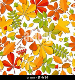 Modèle sans couture automne feuille tombante isolé sur fond blanc. Illustration de Vecteur