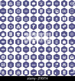 100 icônes vente mauve hexagonale Illustration de Vecteur