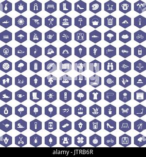 100 icônes printemps mauve hexagonale Illustration de Vecteur