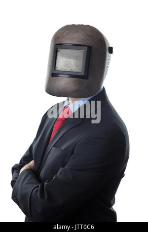 L'homme d'affaires portant un masque de soudage Banque D'Images
