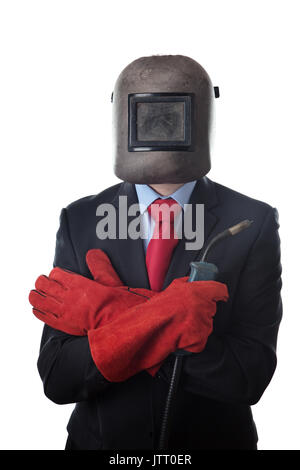 L'homme d'affaires portant un masque de soudage Banque D'Images