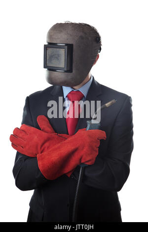 L'homme d'affaires portant un masque de soudage Banque D'Images