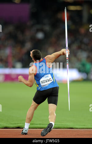 Londres, Royaume-Uni. 10-Août-17. Alexandru NOVAC (Roumanie) qui se font concurrence sur le javelot Groupe de Qualification B au Championnats du monde IAAF 2017, Queen Elizabeth Olympic Park, Stratford, London, UK. Crédit : Simon Balson/Alamy Live News Banque D'Images