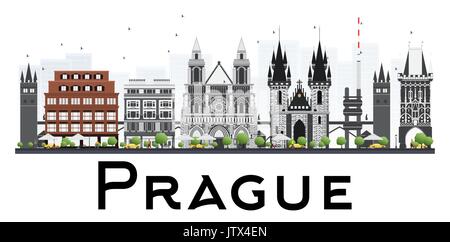 Horizon de Prague avec des bâtiments gris isolé sur fond blanc. vector illustration. Les voyages d'affaires et de tourisme avec illustration architecte historique Illustration de Vecteur