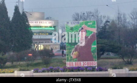 Affiche de propagande de Pyongyang / révélant des images de l'état autocratique de la Corée du Nord ont contribué à faire la lumière sur l'attitude du régime de secret Banque D'Images