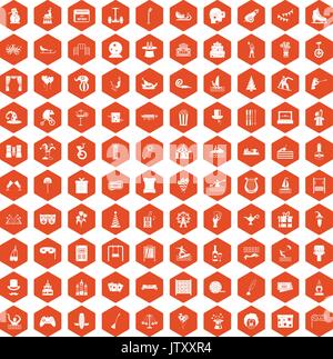 100 icônes d'orange hexagonale Illustration de Vecteur