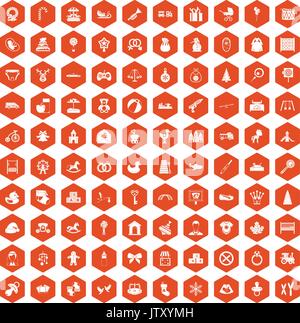 100 icônes bébé orange hexagonale Illustration de Vecteur