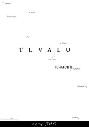 Carte politique de Tuvalu avec capital Funafuti. L'étiquetage en anglais. Anciennement Îles Ellice, une nation insulaire polynésien dans l'océan Pacifique. L'illustration. Banque D'Images