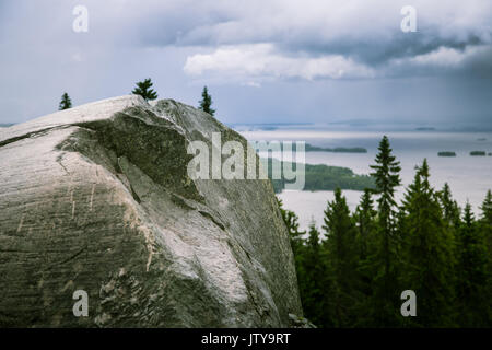 Un beau panorama du lac et de la forêt de pics Koli Banque D'Images