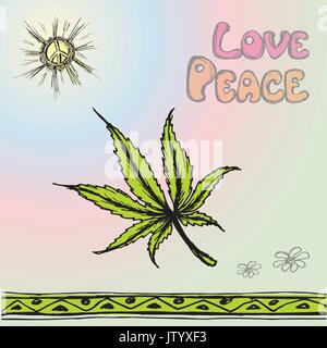 Dessin vectoriel illustration cannabis ,la paix, l'amour. Illustration de Vecteur